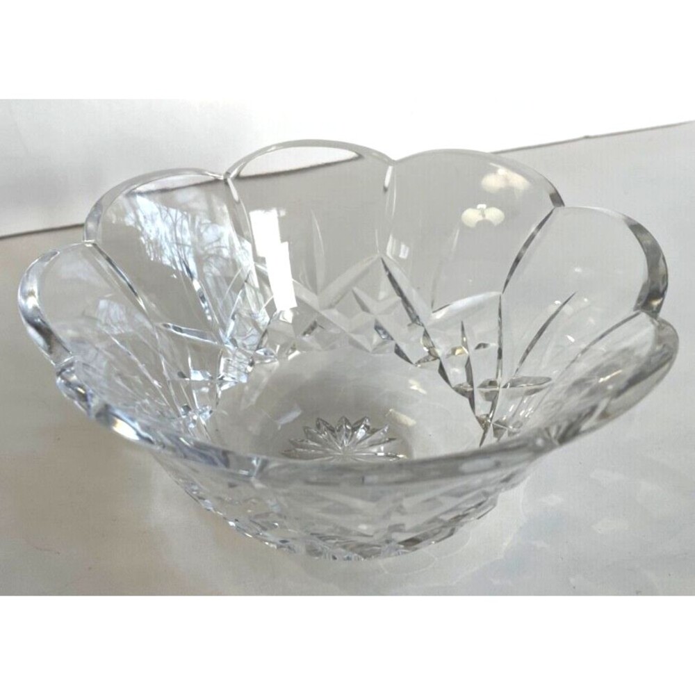 Rogaska Heavy Crystal Bowl Etched Accents 7" Scalloped Panels Made in Slovenia